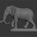 Detailed 3D Rendered Gray Elephant Sculpture Standing With Long Tusks On Base