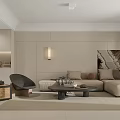 Modern Minimalist Living Dining Room Interior With Beige Walls L shaped Sofa And Artwork