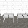 Stainless Steel Vegetable Washing Sinks Three with Faucets on Stands on Marble Floor