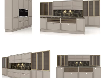 Modern Kitchen Interior Design With Marble Island Countertop And Glass Door Cabinets 3d model