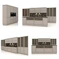Modern Kitchen Interior Design With Marble Island Countertop And Glass Door Cabinets