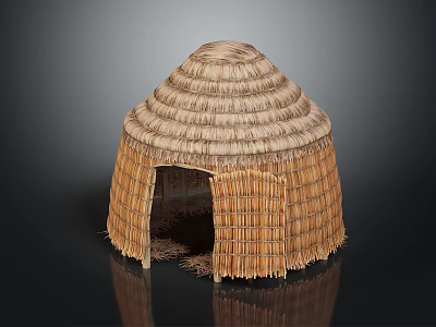 Traditional Thatched Hut Structure With Conical Straw Roof And Woven Walls Design 3d model