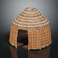 Traditional Thatched Hut Structure With Conical Straw Roof And Woven Walls Design