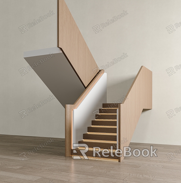 Modern Solid Wood Handrail Stairs Corner Stairs Solid Wood Handrail Stairs Right Angle Stairs Corner Stairs model