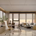 Modern Office Interior With Spacious Layout Large Windows City View Sofa Chairs Marble Table 3d model