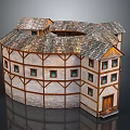 Circular Half Timbered Building With Tiled Roof Multiple Windows And Wooden Door