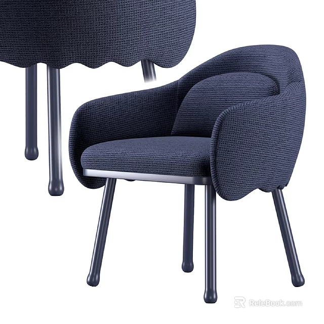 Navy Blue Upholstered Accent Chair With Curved Arms And Metal Legs Modern Design 3d model 