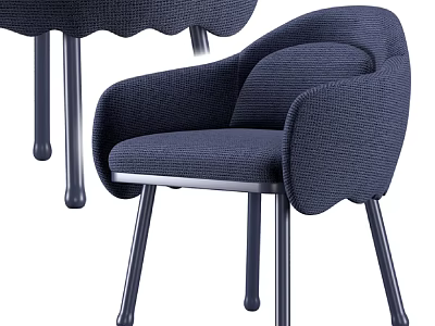 Navy Blue Upholstered Accent Chair With Curved Arms And Metal Legs Modern Design 3d model