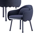 Navy Blue Upholstered Accent Chair With Curved Arms And Metal Legs Modern Design