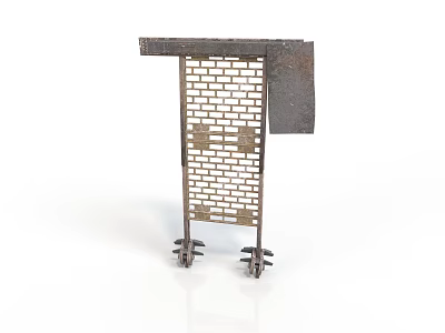 Vintage Metal Frame Structure With Brick Panel And Rolling Wheels 3d model