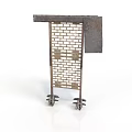 Vintage Metal Frame Structure With Brick Panel And Rolling Wheels
