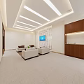 Bank Lobby Interior Design With Bright Lighting White Ceiling Glass Partitions And Sofa Seating