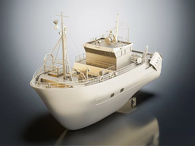 Detailed White Wooden Boat Featuring Deck Superstructure Railing And Antenna Details 3d model