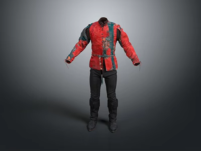 Stylish Red Jacket With Decorative Details And Black Pants Boots Outfit 3d model