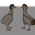 Duck Dolls Wearing Pilot Hats And Goggles Standing Facing Each Other With Small Bag