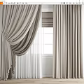 Elegant Beige Curtains With Soft Folds And Layered Design By Window