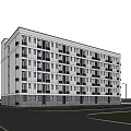 Modern Multistory White School Building With Large Windows Green Trees Lawn Road And Parked Cars