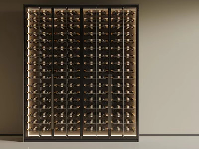 Elegant Modern Wine Cabinet With Dark Metal Frame And Layered Wine Bottle Storage Interior 3d model