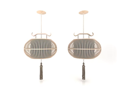 Elegant Birdcage Shaped Chandeliers With Golden Chain Grid Shade And Black Tassel 3d model