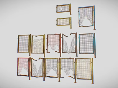Decorative Mesh Screen Partitions With Wooden Frames And Multicolor Grid Designs 3d model