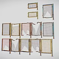 Decorative Mesh Screen Partitions With Wooden Frames And Multicolor Grid Designs 3d model