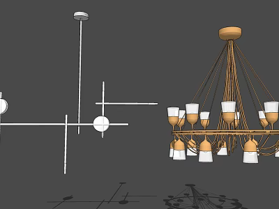 Modern Chandelier Design With Rope Structure And Multiple White Glass Shades 3d model
