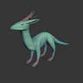 Turquoise Fantasy Creature Character with Orange Antlers and Slender Body for Game Movie