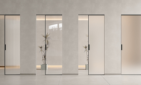 Modern Minimalist Sliding Door Pocket Door Ghost Door Trackless Glass Sliding Door Invisible Track Door Frosted Glass Door Bathroom Pocket Door Kitchen Pocket Door 3d model