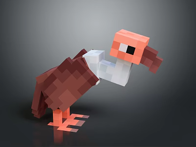 Pixel Art Vulture Like Creature Character With Brown White Orange Plumage And Black Eyes 3d model