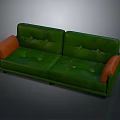 Green Leather Multi Seater Sofa With Orange Armrests And Tufted Design 3d model