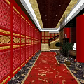 Elegant Hotel Lobby Interior With Red Pillars Marble Flooring And Sofa Seating