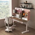Adjustable Pink White Kids Study Desk with Bookshelf Storage and Cozy Chair