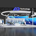 HD Technology Exhibition Booth Modern Design With Blue Screens Lighting And Interior Setup 3d model