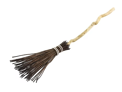 Handmade Broom With Natural Wooden Handle And Brown Bristles For Cleaning 3d model