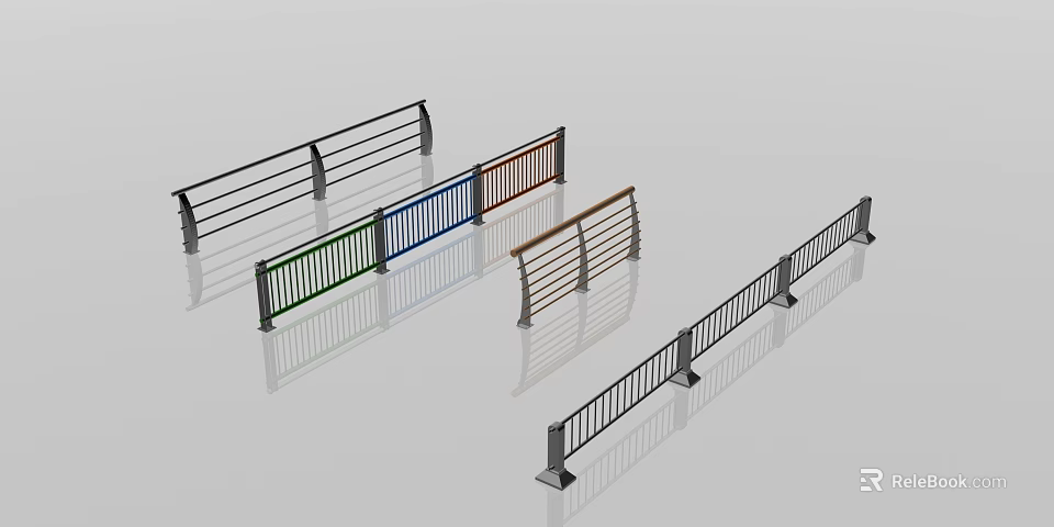 Colorful Metal Fence Railings With Various Designs And Different Colors For Outdoor Use 3d model 