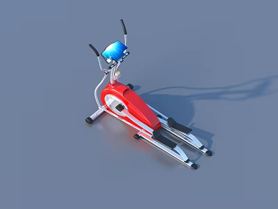 Red And Silver Elliptical Trainer With Blue Display Black Handles And Pedals 3d model