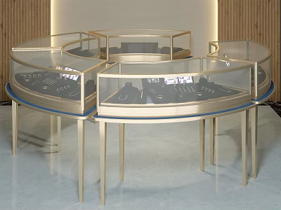 Modern Circular Display Shelves With Glass Cases Metal Frames And Displayed Items 3d model