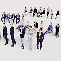 Diverse Group of Business Professionals Standing and Sitting in Professional Attire