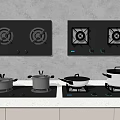 Modern Kitchen Gas Stove Tops With Stainless Steel Pots And Pans