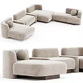 Modern Sectional Multi Person Sofa With Upholstered Fabric Round Pillows And Ottoman