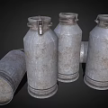 Industrial Equipment With Vintage Metal Milk Cans And Rusty Metal Pipe