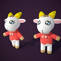 Cute Cartoon Lamb Toys With Yellow Horns Red Clothes And White Bodies Standing