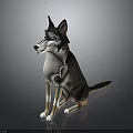 Sitting Dog 3D Character Model Featuring Blue Eyes And Brown White Fur