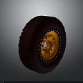 Car Off Road Tire With Dark Red Tread And Orange Riveted Rim Design