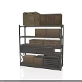 Industrial Metal Shelf With Multiple Layers Wooden Crates And Storage Drawers