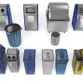 Blue Gray Yellow Waste Management Equipment Including Trash Bins And Recycling Containers