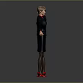 Professional Businesswoman Front And Back Views Black Suit Skirt Red Blouse Red High Heels 3D