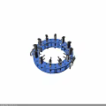 Industrial Blue Circular Mechanical Device With Black Components And Metal Bolts