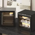 Black Mini Kitchen Appliance Sterilizers With Dishes Cups And LED Lighting On Countertop