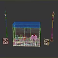 Red Glass Display Cabinet With Intricate Cutout Design White Marble Base Street Lamps Decorative Blocks